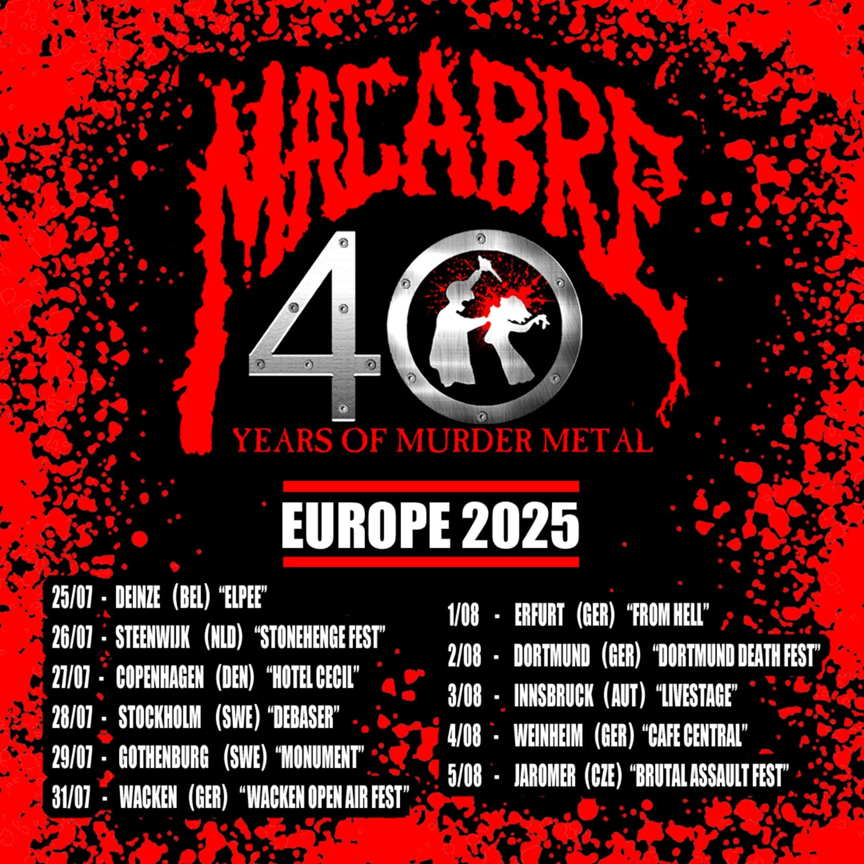 Fechas de la gira "40 YEARS OF MURDER METAL"